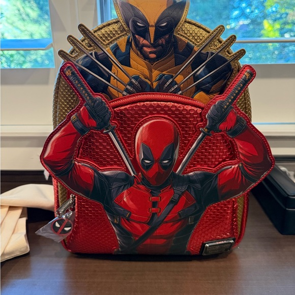 Marvel Red and Gold Backpack with Deadpool and Wolverine